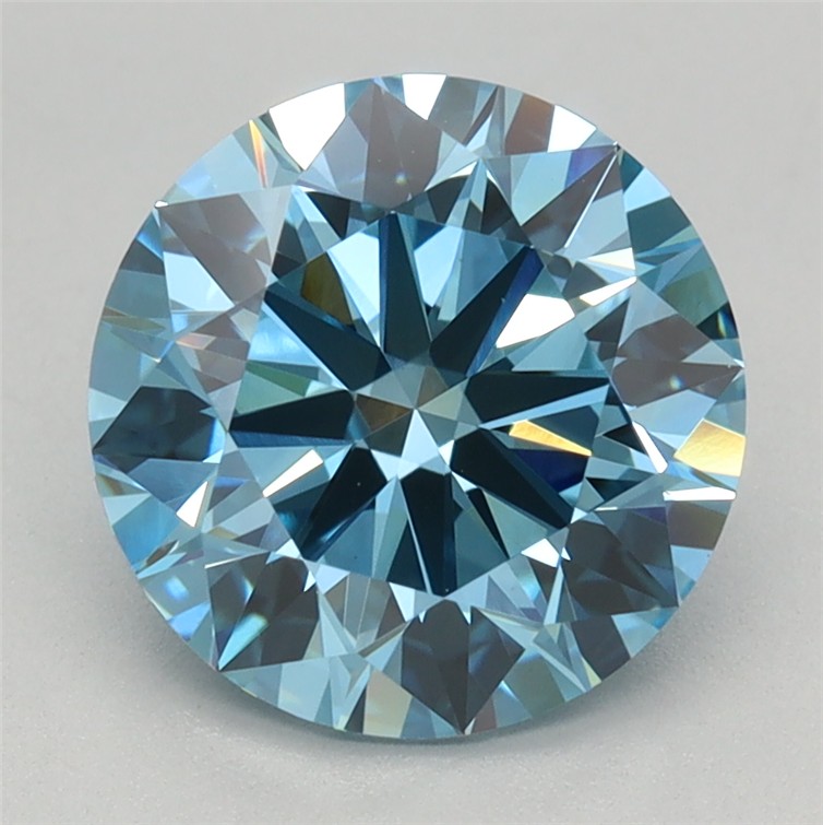 Actual 2.03 carat Fancy Vivid Blue Round lab-grown diamond