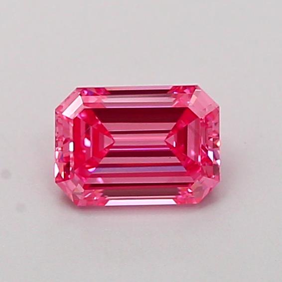 Actual 0.52 carat Fancy Vivid Pink Emerald lab-grown diamond