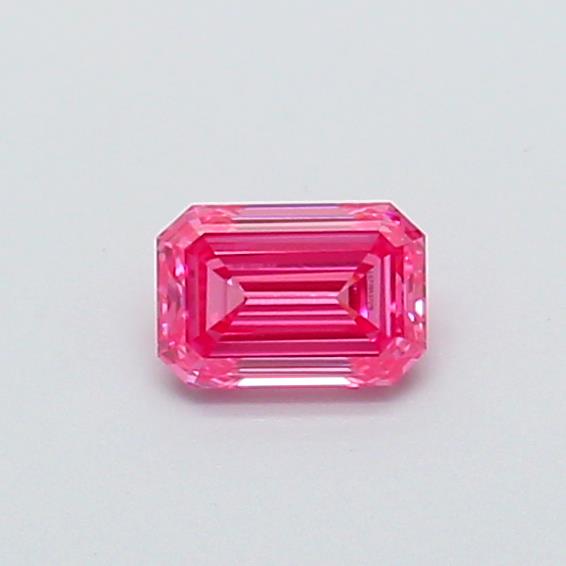 Actual 0.29 carat Fancy Vivid Pink Emerald lab-grown diamond