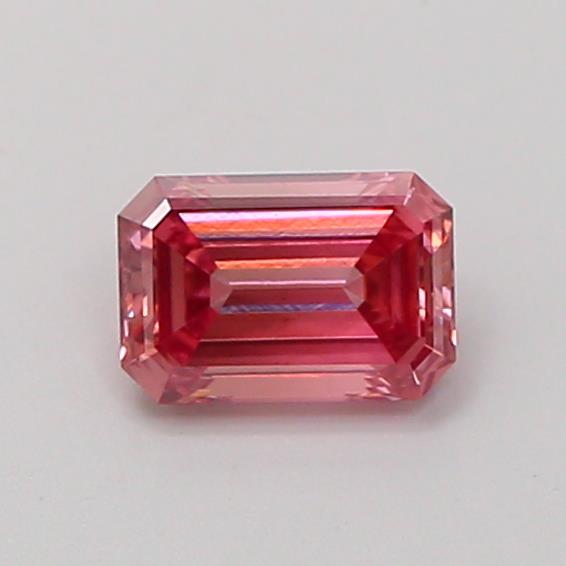 Actual 0.52 carat Fancy Vivid Pink Emerald lab-grown diamond