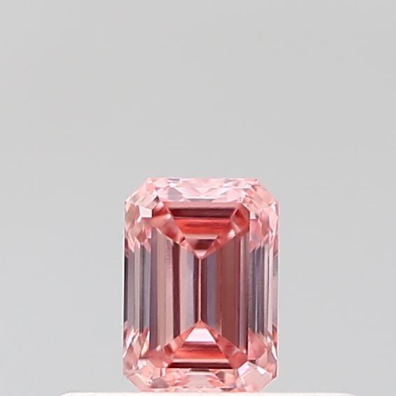 Actual 0.26 carat Fancy Vivid Pink Emerald lab-grown diamond