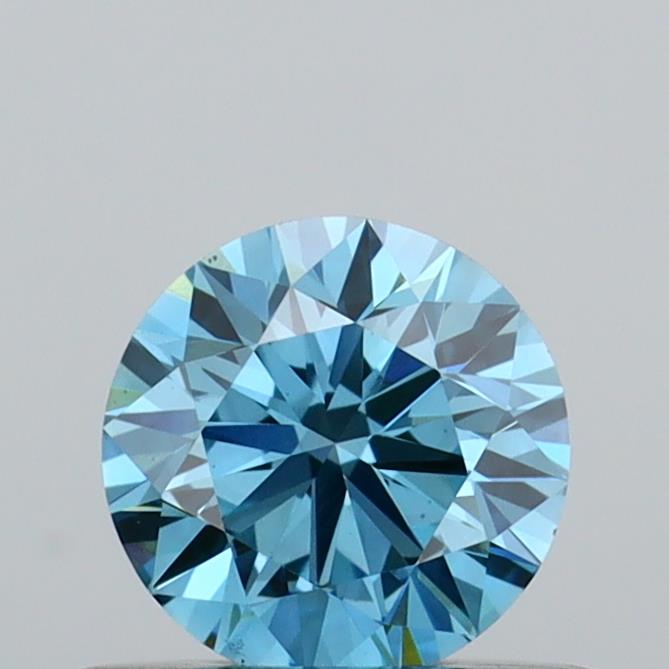 Actual 0.47 carat Fancy Vivid Blue Round lab-grown diamond