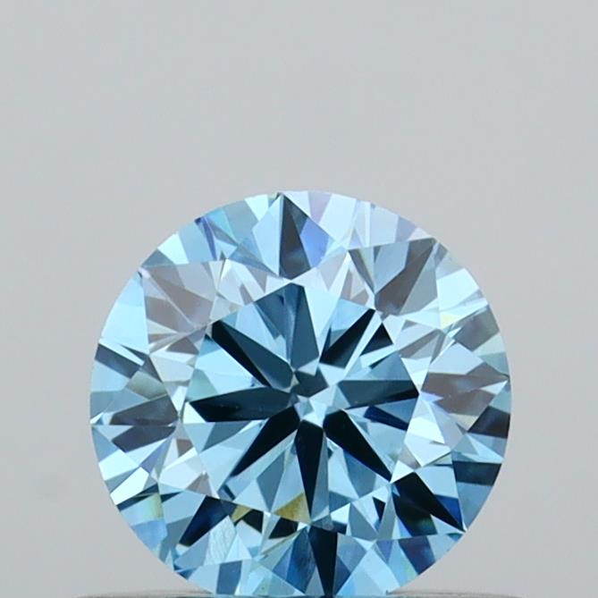 Actual 0.47 carat Fancy Vivid Blue Round lab-grown diamond
