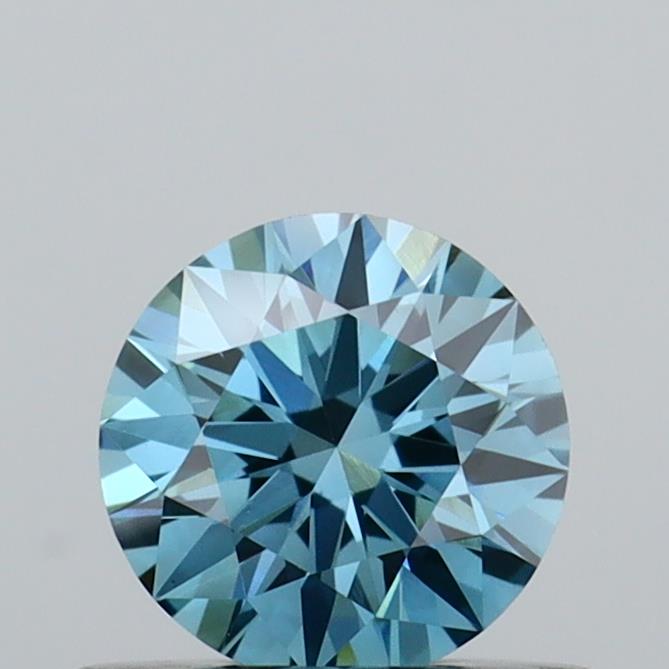 Actual 0.46 carat Fancy Vivid Blue Round lab-grown diamond