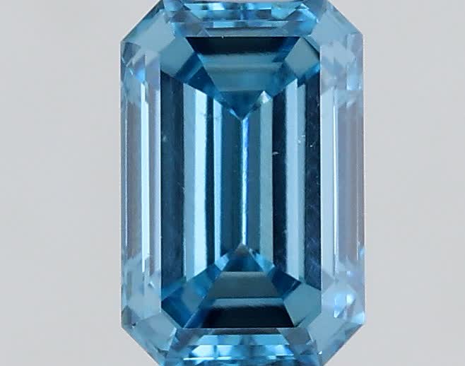 Actual 0.53 carat Fancy Vivid Blue Emerald lab-grown diamond