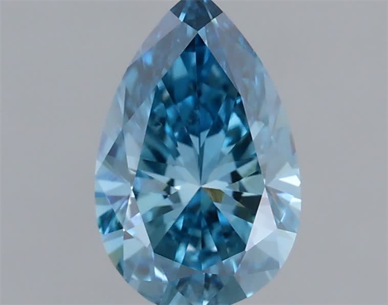 Actual 0.43 carat Fancy Vivid Blue Pear lab-grown diamond