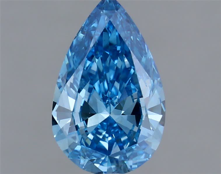 Actual 0.43 carat Fancy Vivid Blue Pear lab-grown diamond