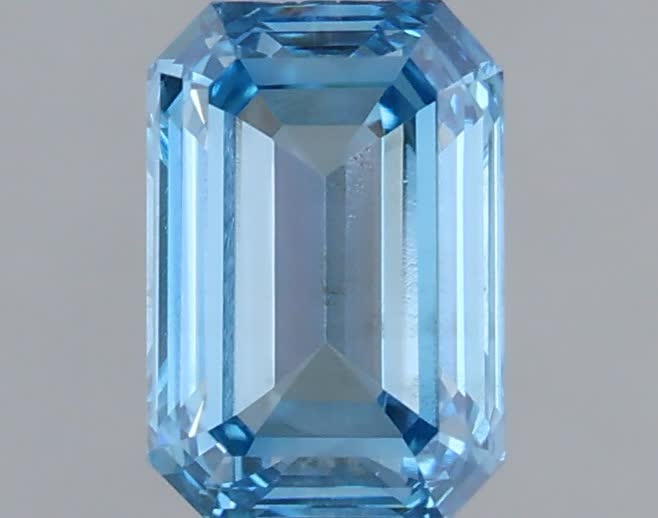 Actual 0.47 carat Fancy Vivid Blue Emerald lab-grown diamond