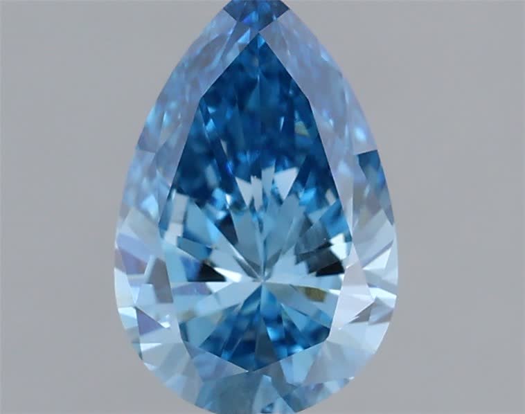 Actual 0.46 carat Fancy Vivid Blue Pear lab-grown diamond