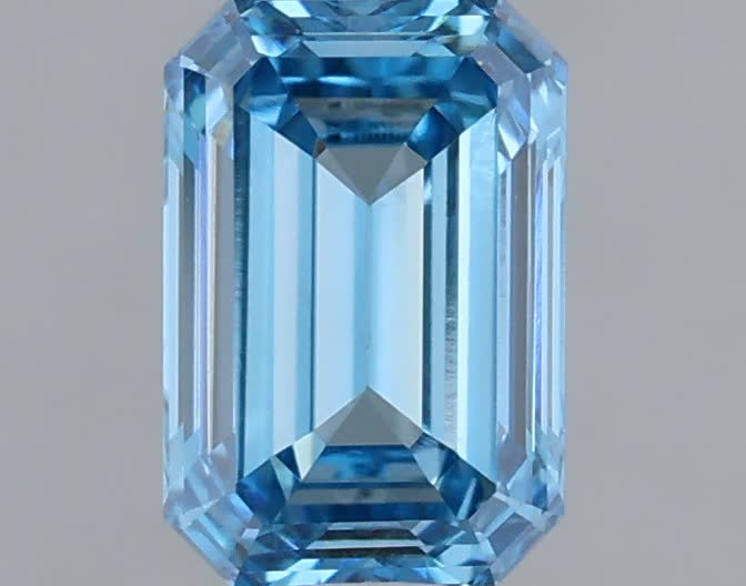 Actual 0.45 carat Fancy Vivid Blue Emerald lab-grown diamond