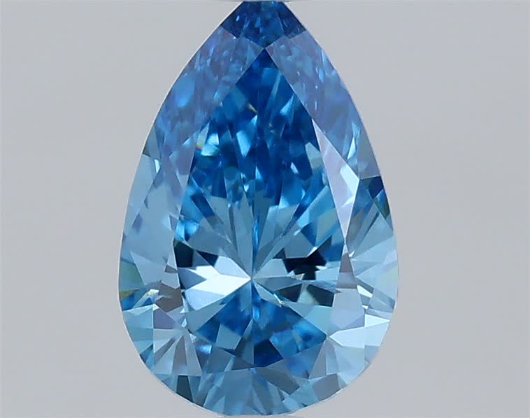 Actual 0.42 carat Fancy Vivid Blue Pear lab-grown diamond