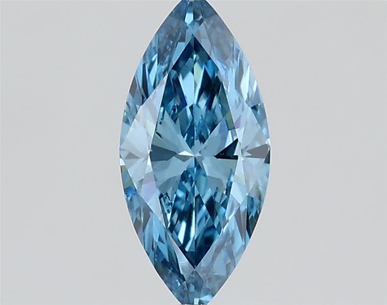 Actual 0.4 carat Fancy Vivid Blue Marquise lab-grown diamond