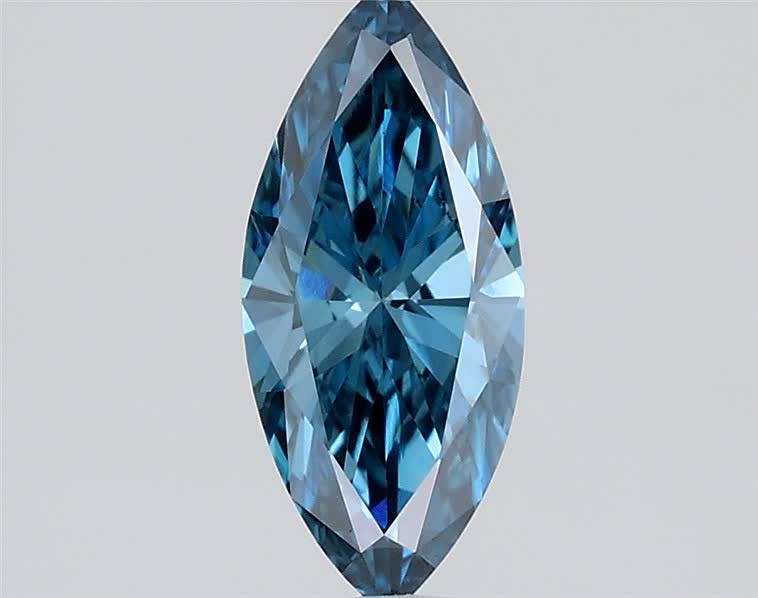 Actual 0.39 carat Fancy Vivid Blue Marquise lab-grown diamond