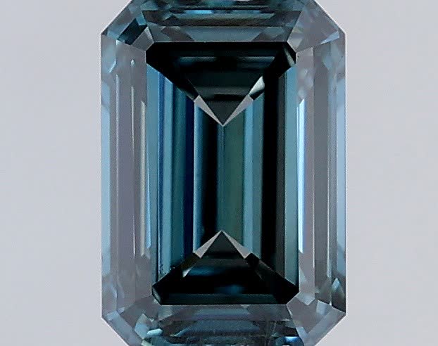 Actual 0.44 carat Fancy Intense Greenish Blue Emerald lab-grown diamond