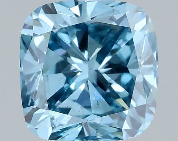 Actual 1.03 carat Fancy Vivid Blue Cushion lab-grown diamond