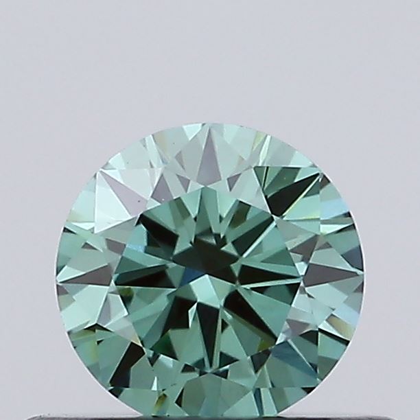Actual 0.39 carat Fancy Vivid Green Round lab-grown diamond