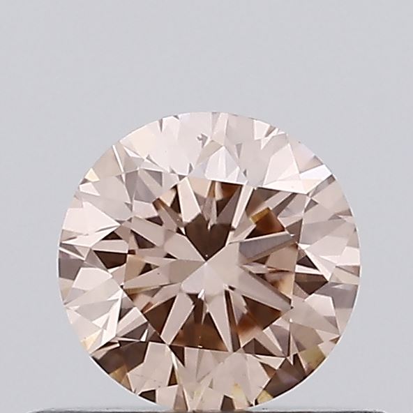 Actual 0.44 carat Fancy Intense Brownish Pink Round lab-grown diamond