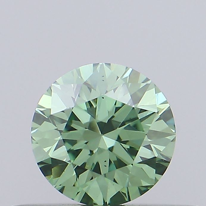 Actual 0.37 carat Fancy Vivid Green Round lab-grown diamond