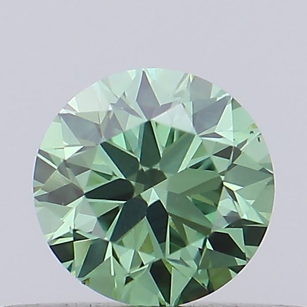 Actual 0.38 carat Fancy Vivid Green Round lab-grown diamond