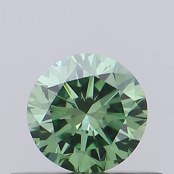 Actual 0.38 carat Fancy Vivid Green Round lab-grown diamond