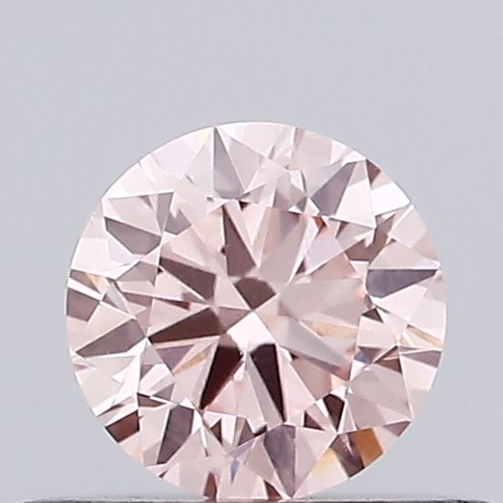 Actual 0.38 carat Fancy Intense Pink Round lab-grown diamond