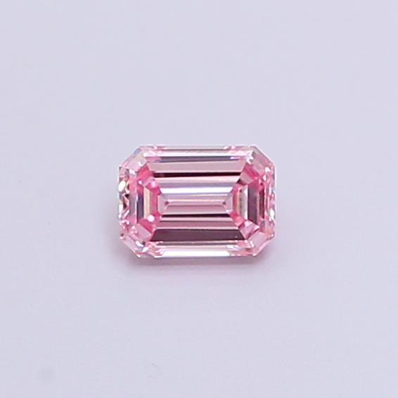 Actual 0.21 carat Fancy Intense Pink Emerald lab-grown diamond