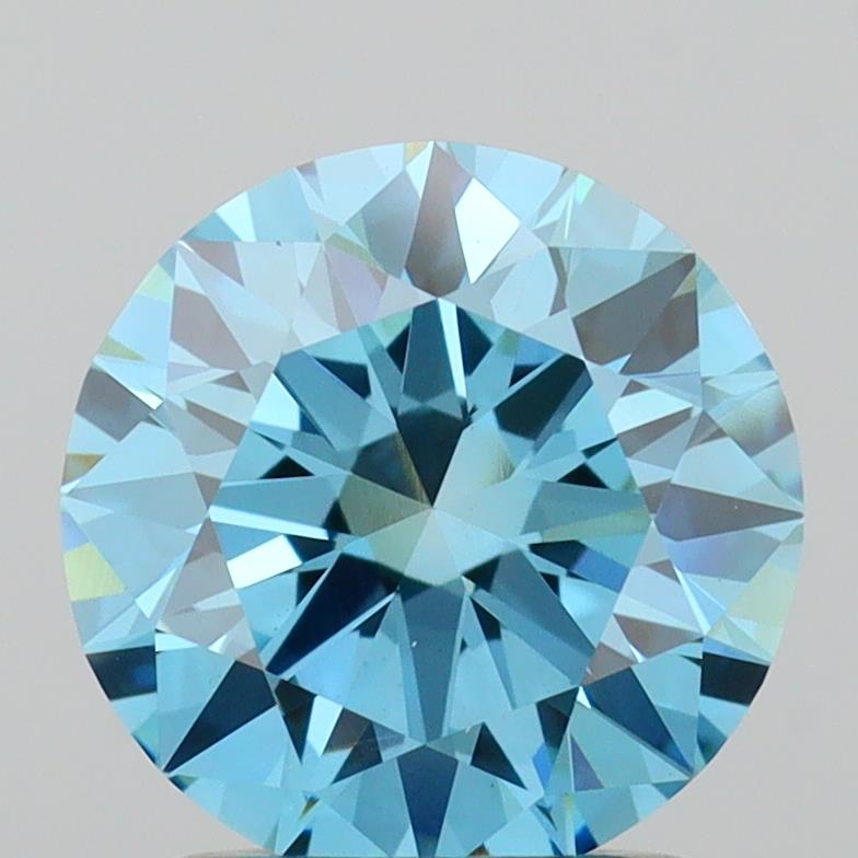 Actual 1.51 carat Fancy Vivid Blue Round lab-grown diamond